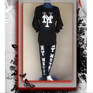 NEW YORK METS 2pc lounge Top+ Leggings Glitter